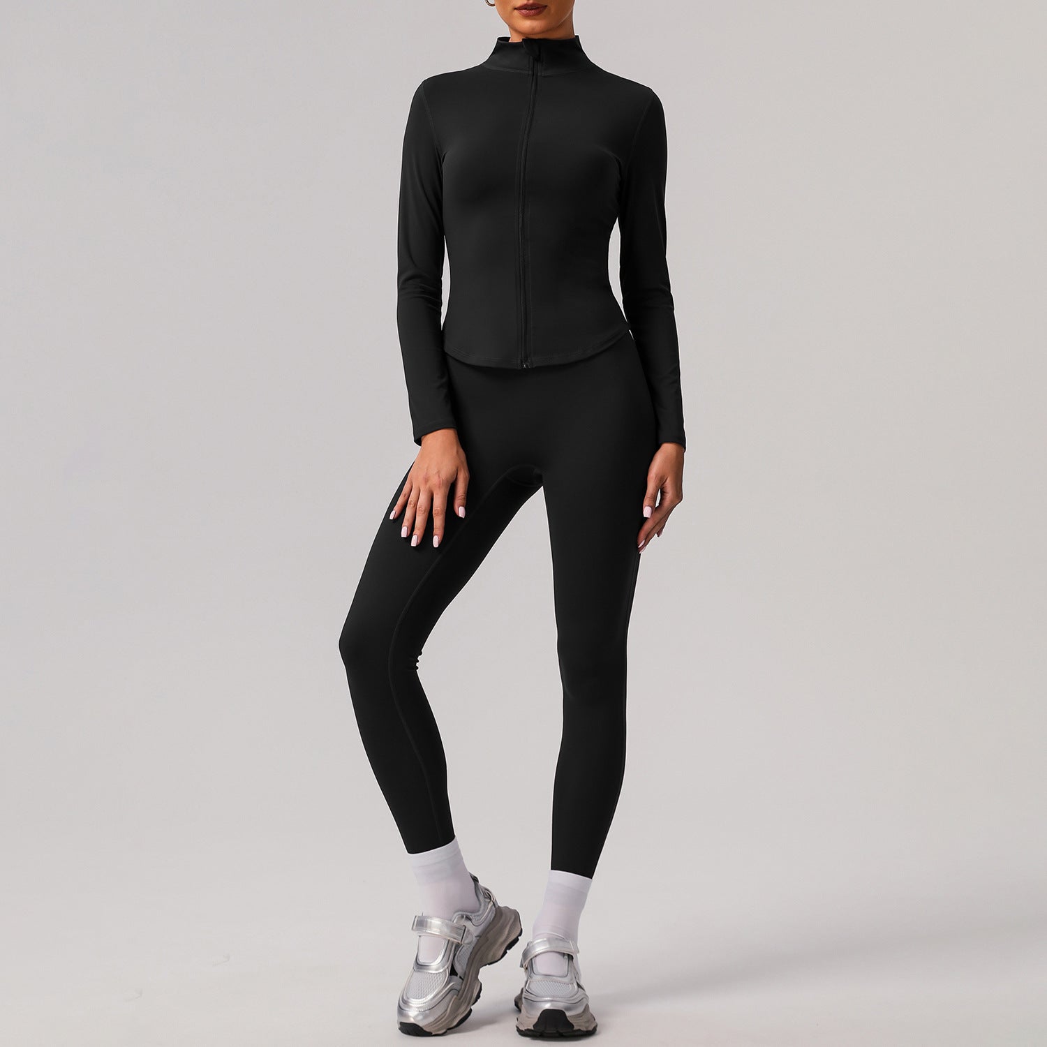 Solid color tight yoga suit quick drying fitness suit outdoor body shaping running suit women's fitness suit ﻿