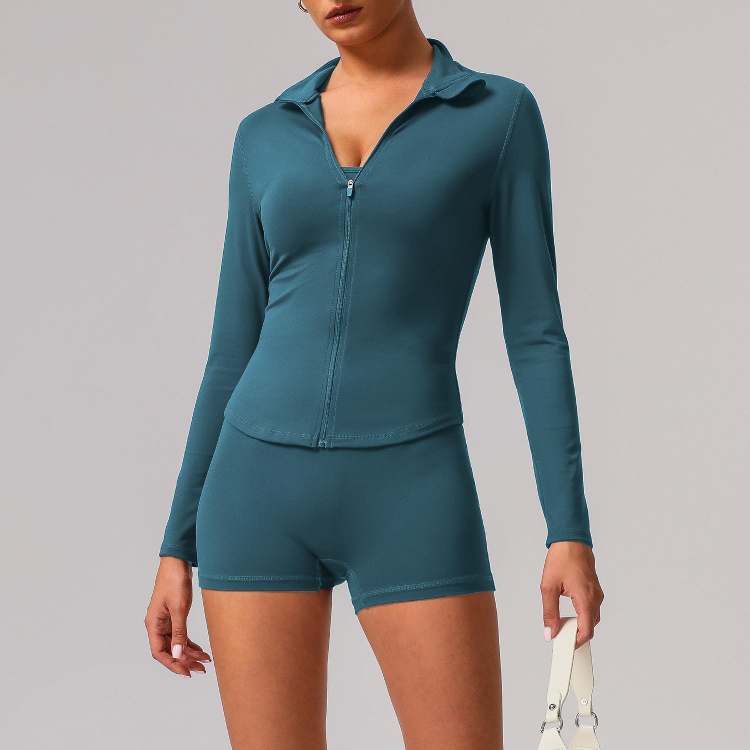 Solid color tight yoga suit quick drying fitness suit outdoor body shaping running suit women's fitness suit ﻿