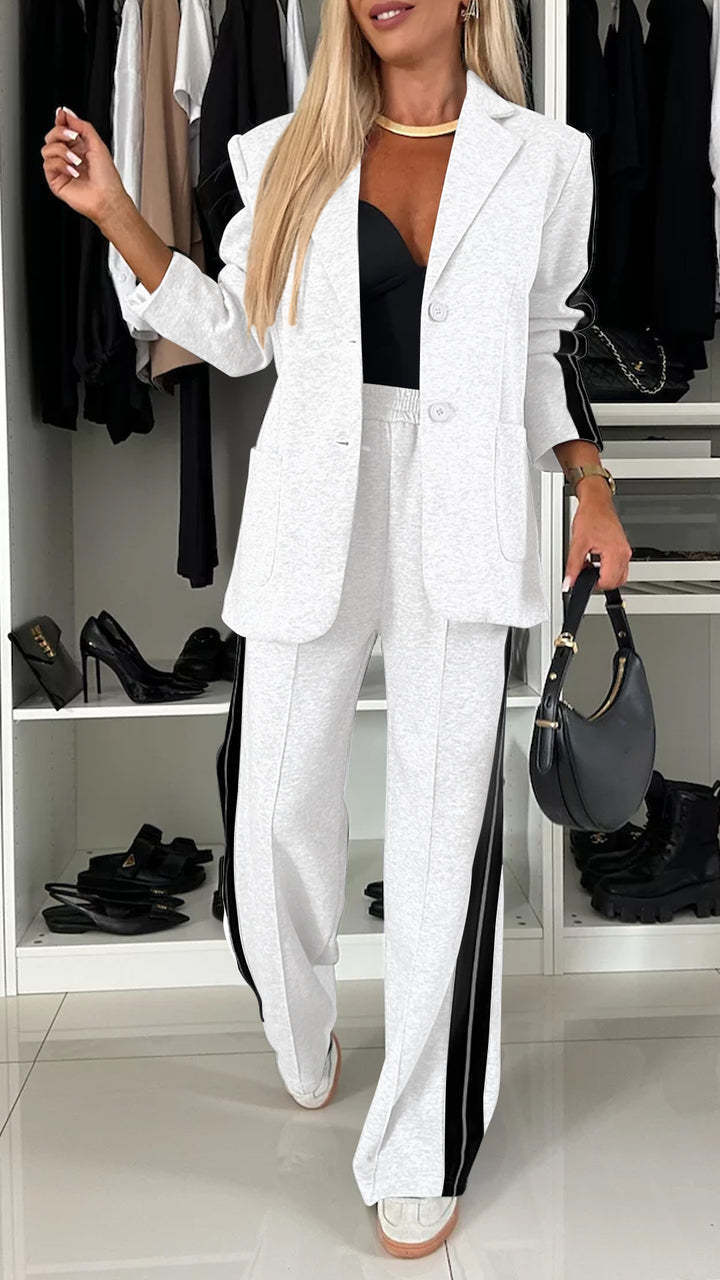 Long Sleeve Notch Lapel Casual Women's Suit Set