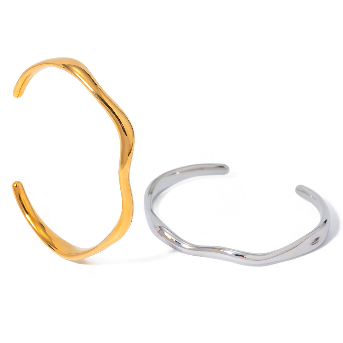 18K Gold Stainless Steel Fine Ripple Open Bangle Ins Minimalist Trendy Titanium Steel Bracelet for Women