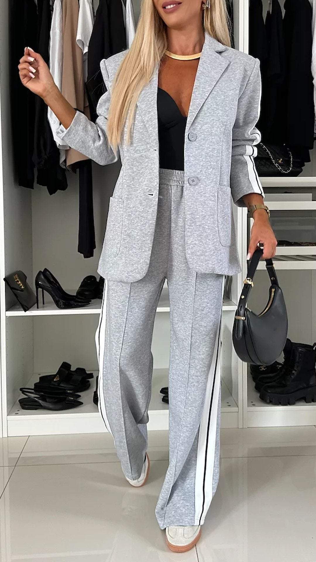 Long Sleeve Notch Lapel Casual Women's Suit Set