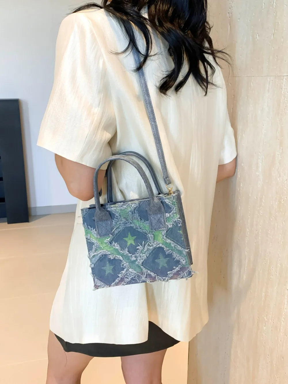 Raw Edge Plaid Shoulder Bag