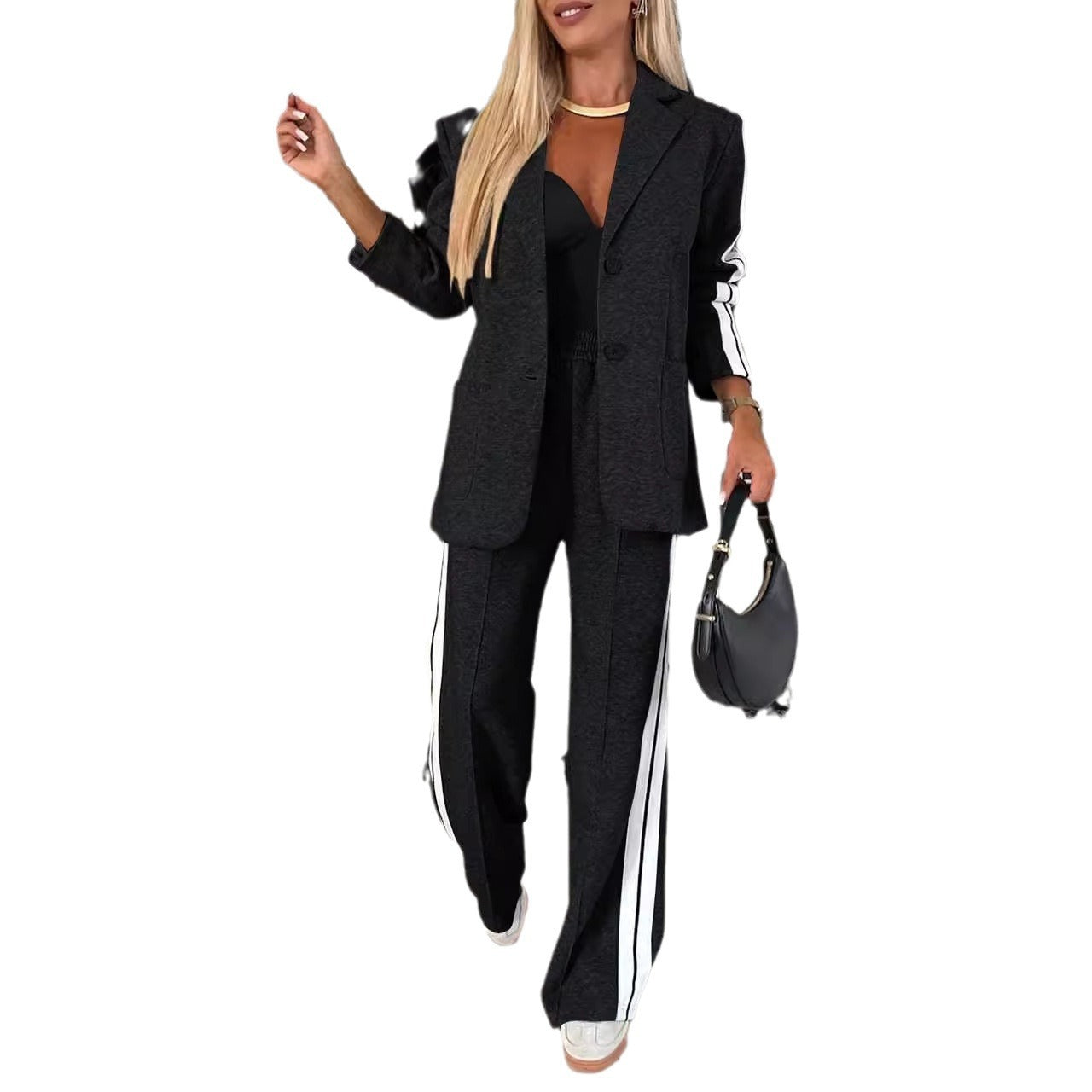 Long Sleeve Notch Lapel Casual Women's Suit Set