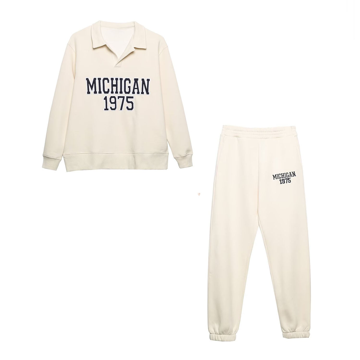 Embroidered Polo Neck Hoodie &amp; Track Pants Set