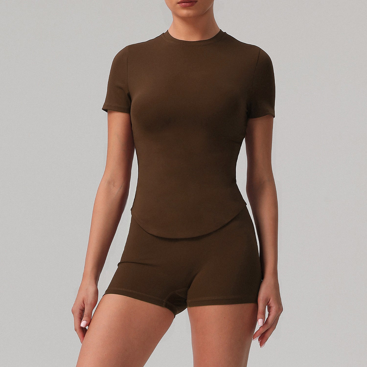 Solid color tight yoga suit quick drying fitness suit outdoor body shaping running suit women's fitness suit ﻿