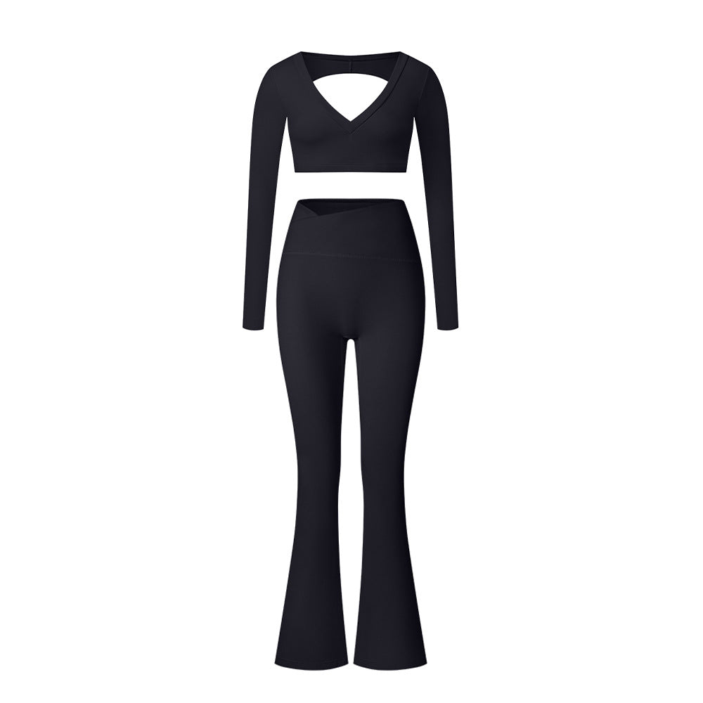 Yoga suit set sandblasting tight fitting shaping high waist fitness sports leisure yoga suit set