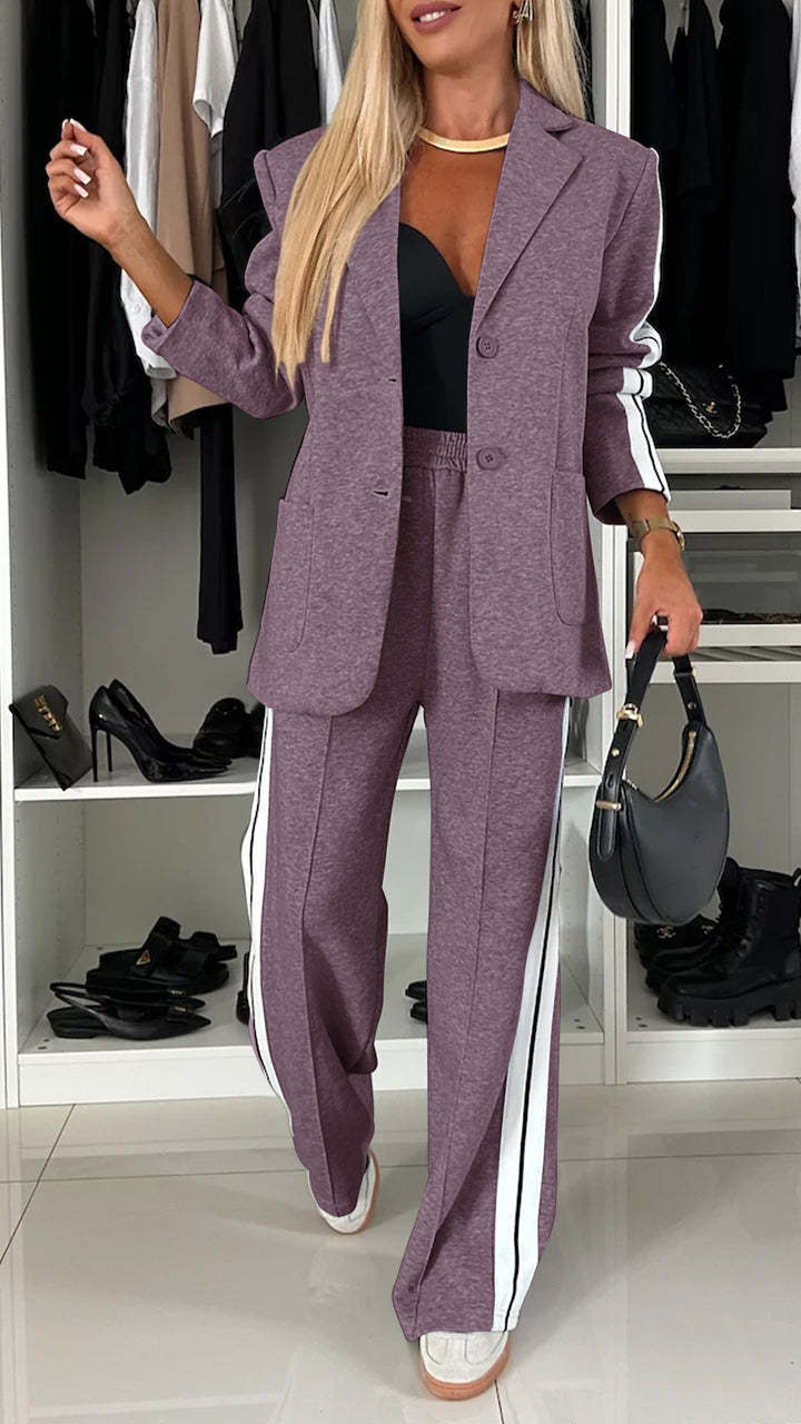 Long Sleeve Notch Lapel Casual Women's Suit Set