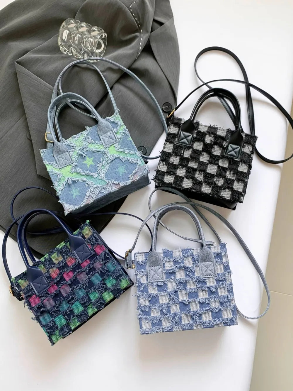 Raw Edge Plaid Shoulder Bag