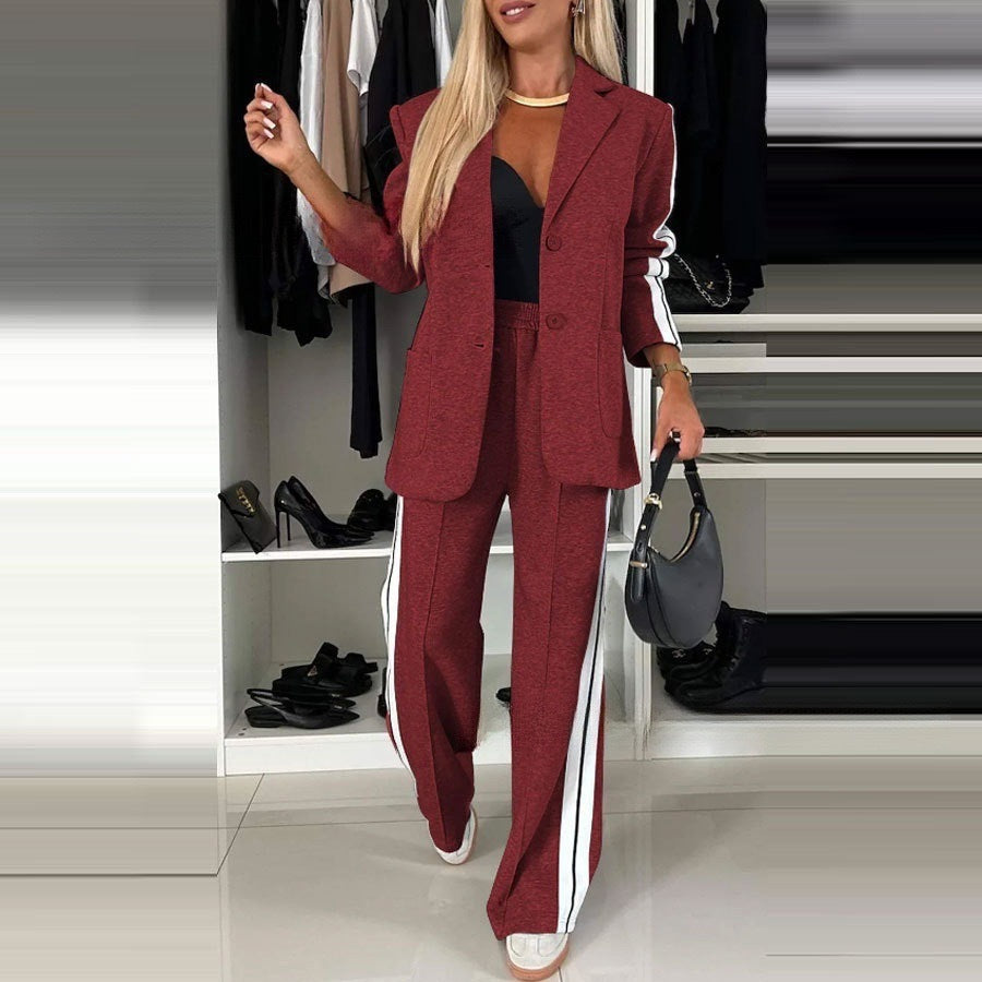 Long Sleeve Notch Lapel Casual Women's Suit Set