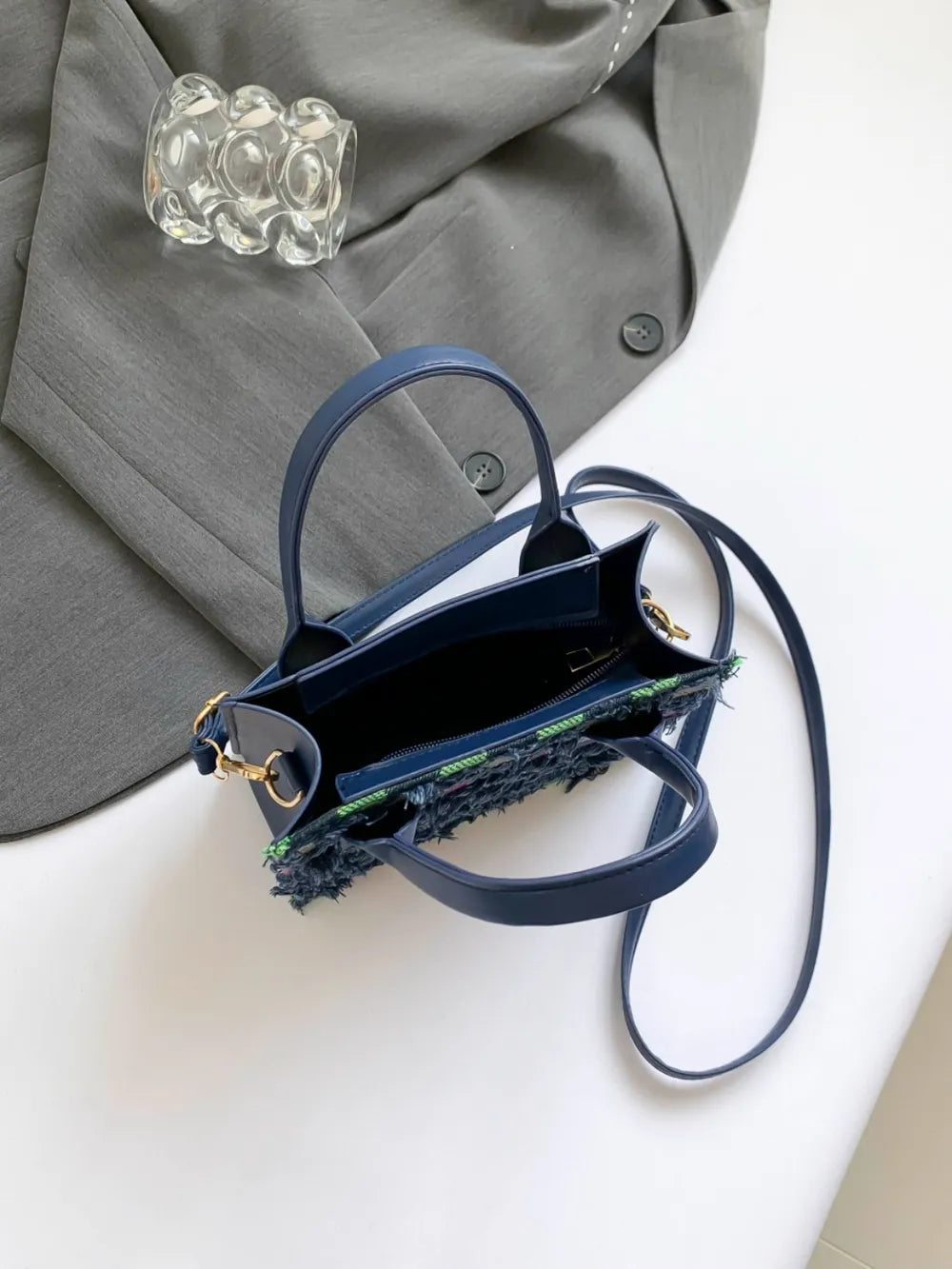 Raw Edge Plaid Shoulder Bag